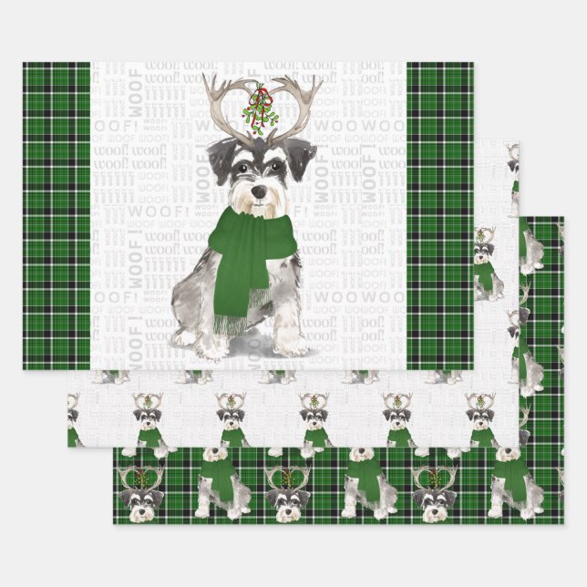 Hoja De Papel De Regalo Perro de Navidades Schnauzer en miniatura y placa  (Set)