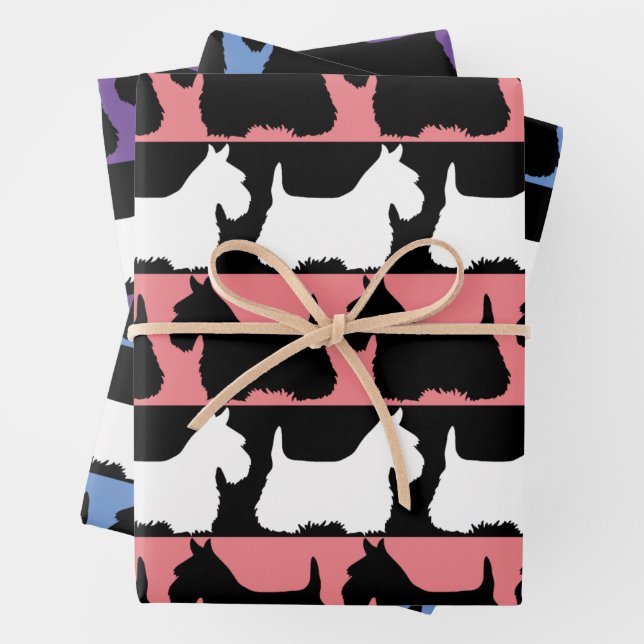 Hoja De Papel De Regalo Perro de Scottish Terrier negro/rojo/blanco, rayas (In situ)