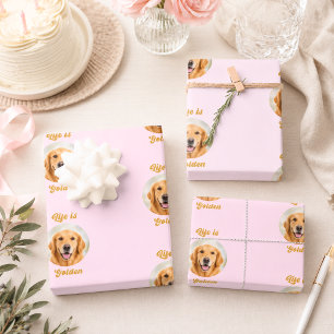 Hoja De Papel De Regalo Perro Golden Retriever foto rosa blanca linda