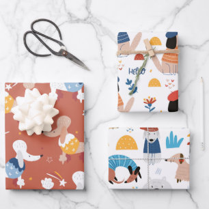 Hoja De Papel De Regalo Perro ilustrado personalizado colorido y moderno