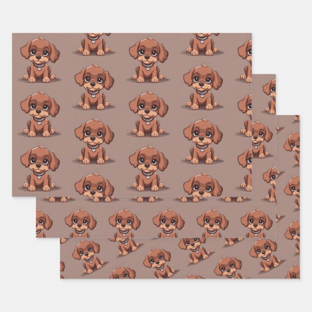 Hoja De Papel De Regalo Perro marrón lindo (Set)