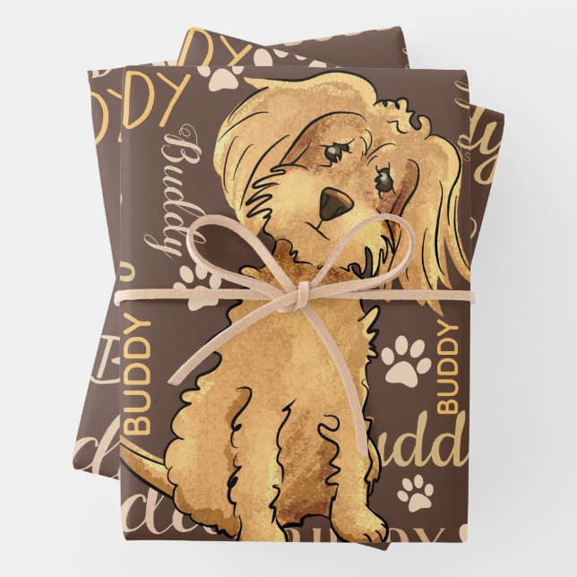 Hoja De Papel De Regalo Perro marrón personalizado (In situ)