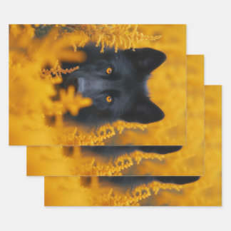Hoja De Papel De Regalo Perro negro con ojos de oro asombrosos