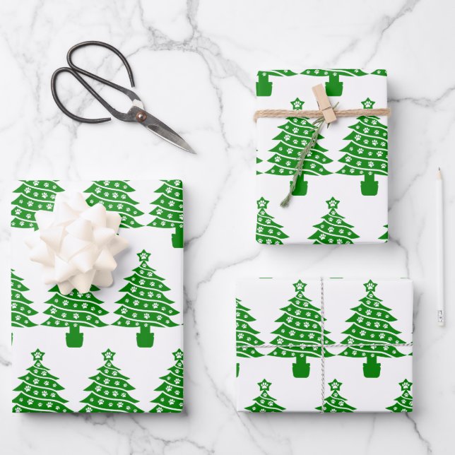 Hoja De Papel De Regalo Perro Paw Imprimir árbol verde de Navidad (Anverso)