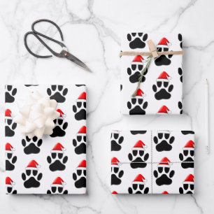 Hoja De Papel De Regalo Perro Paw Imprimir Navidades de Santa Hat