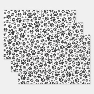 Hoja De Papel De Regalo Perro Paws Black and White Polka Dot
