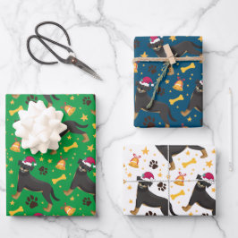 Hoja De Papel De Regalo Perro Rottweiler Con Navidades De Santa Hat