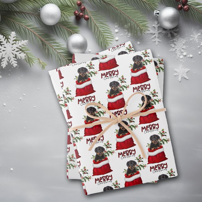 Hoja De Papel De Regalo Perro Rottweiler en bolsa de regalo de vacaciones (Subido por el creador)