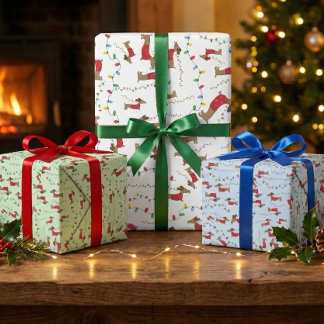 Hoja De Papel De Regalo Perro travieso Wiener robando luces de árbol de Na