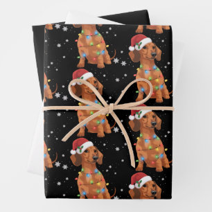 Hoja De Papel De Regalo Perros Dachshund Árbol Navidad Xmas Mascota Perro