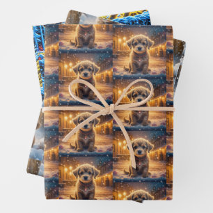 Hoja De Papel De Regalo Perros de cachorro en los Navidades de la nieve