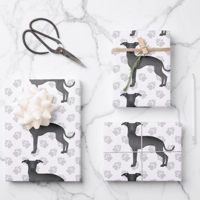 Hoja De Papel De Regalo Perros de dibujo animado negro italiano con patas (Anverso)