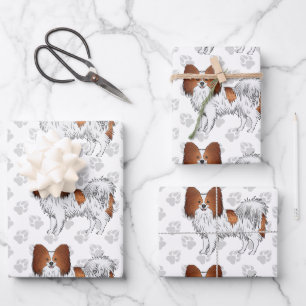 Hoja De Papel De Regalo Perros de dibujos animados Papillon rojos y blanco