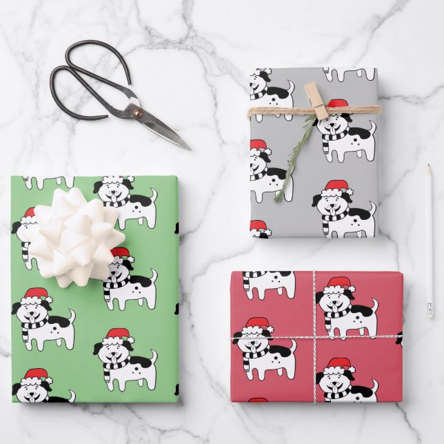 Hoja De Papel De Regalo Perros de Navidades caprichosos (Anverso)