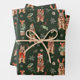 Hoja De Papel De Regalo Perros de Navidades de Pastor Alemán de Acuarela