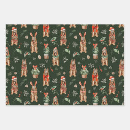 Hoja De Papel De Regalo Perros de Navidades de Pastor Alemán de Acuarela