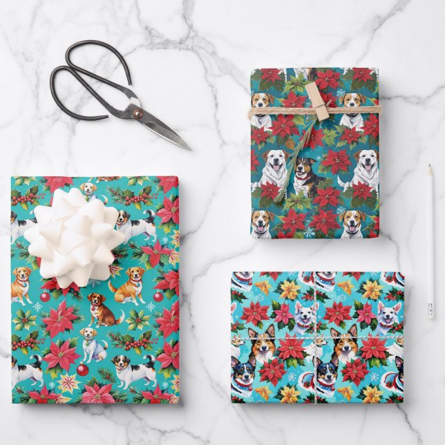 Hoja De Papel De Regalo Perros de Navidades de vacaciones (Anverso)
