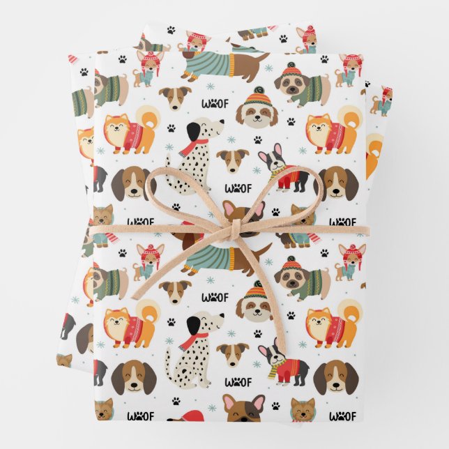 Hoja De Papel De Regalo Perros festivos en el patrón de sudaderas de vacac (In situ)