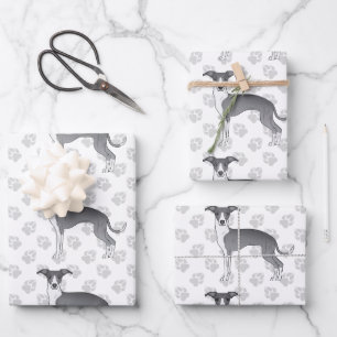 Hoja De Papel De Regalo Perros Galgo Italiano Blanco y Azul con Patas
