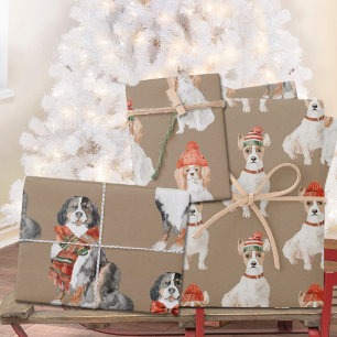 Hoja De Papel De Regalo Perros Kraft rústicos vestidos para Navidades