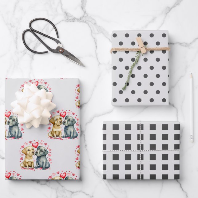 Hoja De Papel De Regalo Perros lindos de San Valentín dota el patrón cuadr (Anverso)