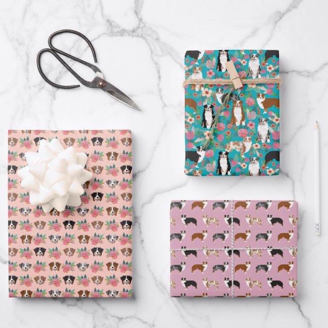 Hoja De Papel De Regalo Perros Pastores Australianos (Anverso)