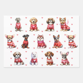 Hoja De Papel De Regalo Perros pequeños El día de San Valentín en blanco