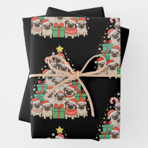 Hoja De Papel De Regalo Perros Pug Árbol de Navidad Navidad Papá Mamá Fami