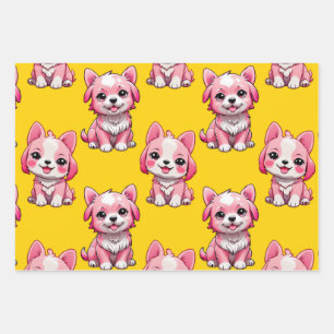 Hoja De Papel De Regalo Perros rosados lindos - Amarillo