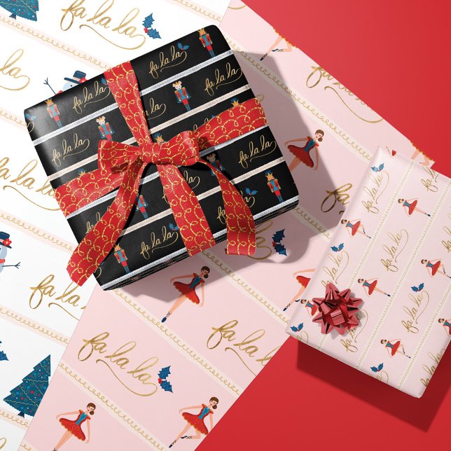 Hoja De Papel De Regalo Personajes Fa La La Navidades Nutcracker (Modern Fa La La Christmas Nutcracker Characters Wrapping Paper Sheets)