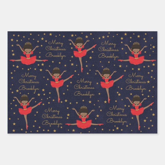 Hoja De Papel De Regalo Personalice a Ballerina, Navidades afroamericanos (Anverso)