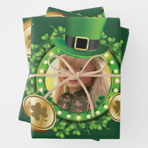 Hoja De Papel De Regalo Personalice el nombre y la foto del Día de San Pat