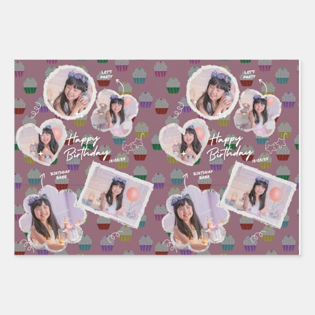 Hoja De Papel De Regalo Personalizable Feliz cumpleaños Collage de fotos d (Anverso)