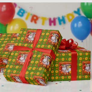 Hoja De Papel De Regalo Personalizable fotográfico de cumpleaños de Cute L