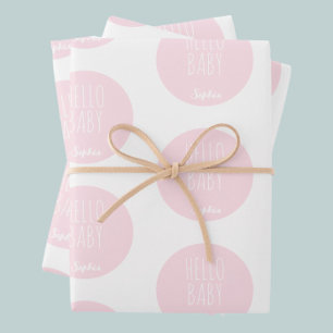 Hoja De Papel De Regalo Personalizable simple rosado moderno recién nacido