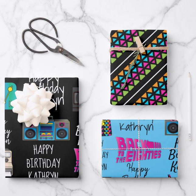 Hoja De Papel De Regalo Personalizada de los años 80 (Anverso)