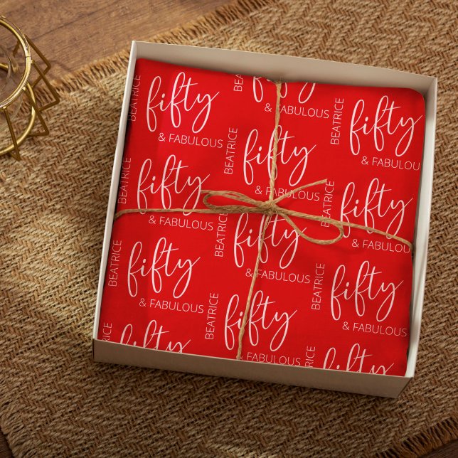 Hoja De Papel De Regalo Personalizado 50 y Fabuloso Red de Cumpleaños (50 and fabulous cherry red gift wrap)