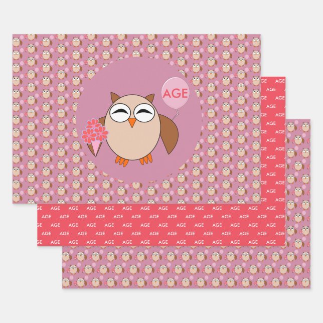 Hoja De Papel De Regalo Personalizado Age Birthday Owl (Set)