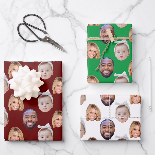 Hoja De Papel De Regalo Personalizado Baby Dad Mom Face Mug Baby 3 Fotos (Anverso)