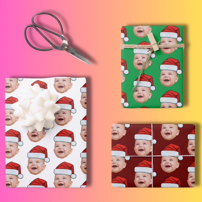 Hoja De Papel De Regalo Personalizado Baby Face Foto Santa Hat Navidades (Subido por el creador)