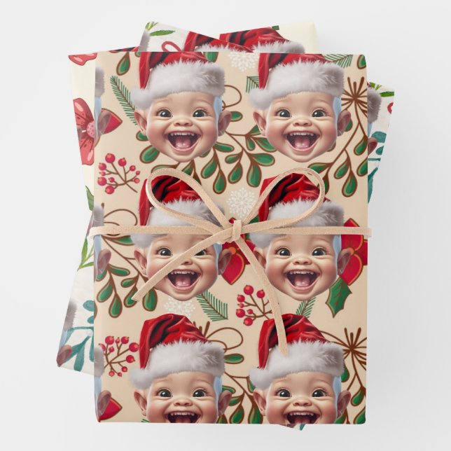 Hoja De Papel De Regalo Personalizado Baby Face Santa Hat Navidad Foto (In situ)