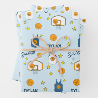 Hoja De Papel De Regalo Personalizado Blue Basketball Hoop and Jersey