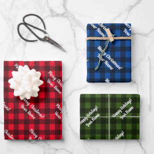 Hoja De Papel De Regalo Personalizado búfalo plaid gingham check Feliz Nav