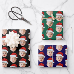 Hoja De Papel De Regalo Personalizado Cabeza de bebé foto Santa Hat Navida
