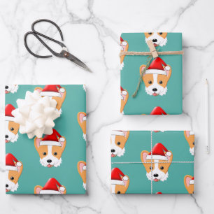Hoja De Papel De Regalo Personalizado Corgi Navidades Santa Hat