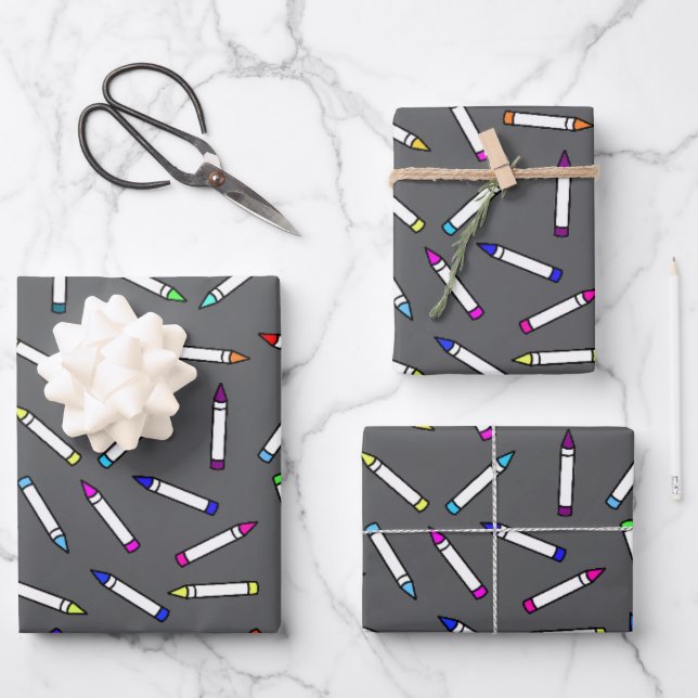 Hoja De Papel De Regalo Personalizado Crayon Pattern Light Gray (Anverso)