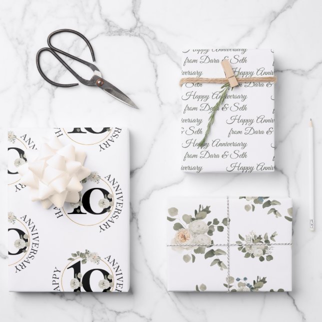 Hoja De Papel De Regalo Personalizado de 10 años feliz aniversario (Anverso)