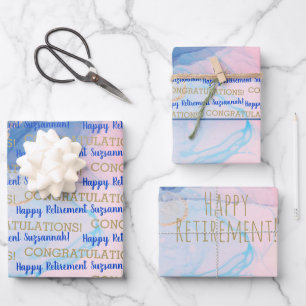 Hoja De Papel De Regalo Personalizado de acuarela de Geode Blue Gold de re