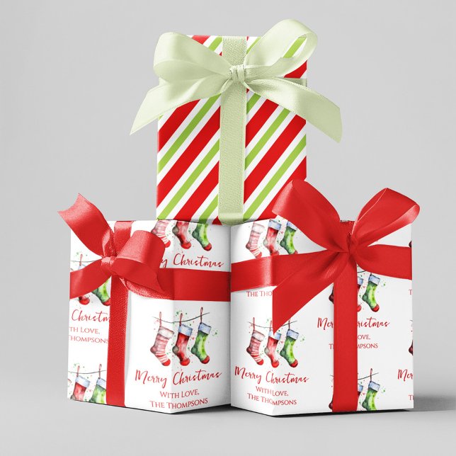 Hoja De Papel De Regalo Personalizado de almacenamiento de acuarela navide (Whimsical Merry Christmas holiday custom wrapping paper. )