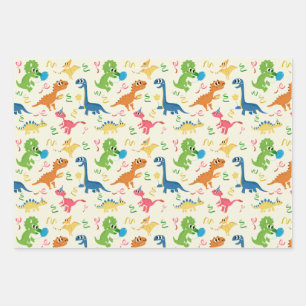 Hoja De Papel De Regalo Personalizado De Dinosaurios Cuidados Y Coloridos
